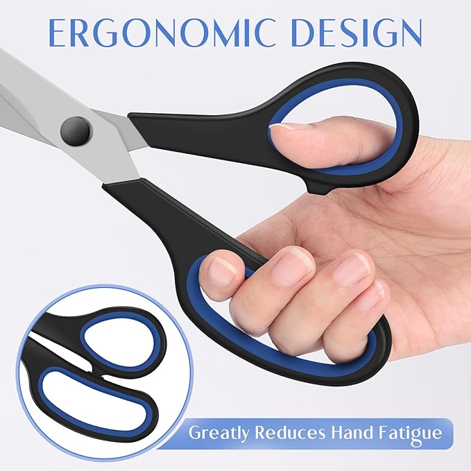 3 Pack Scissors All Purpose, 8.3" Sharp Stainless Steel Scissor With Ergonomic Soft-Grip Handles, Right/Left Hand, Scissors for Office, School, Classroom, Kitchen, Crafts, Sewing (Red+Green+Blue)