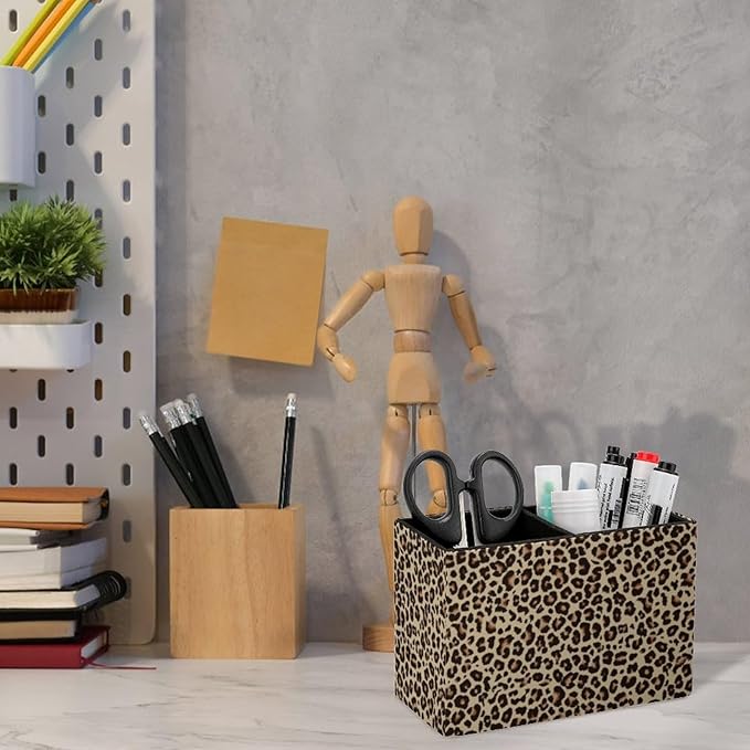 Pen Holder, Pencil Holder for Desk Organizer, Leopard Print Skin PU Leather Pencil Cups Desktop Stationery Storage Makeup Brush Holder Pen Organizer for Office Home