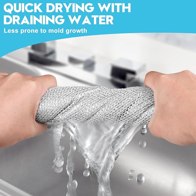 VMKBL 10 Pcs New Upgraded 3 Layers Non Scratch Wire Dishcloth, Multipurpose Wire Dishwashing Rags, Wet & Dry for Cookware, Sinks, Dishes, Stoves & Fireplaces (7.87 x 7.87-10pcs)