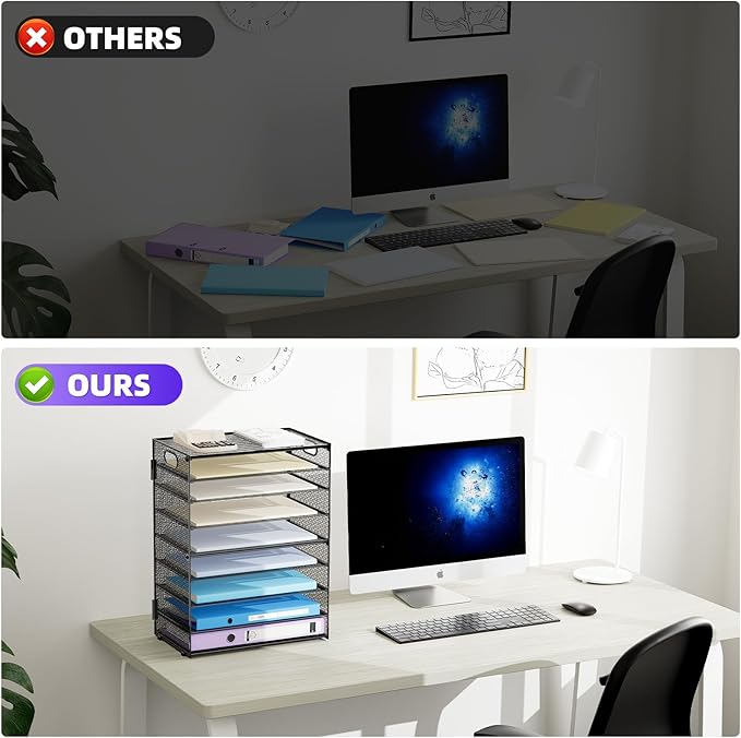 Marbrasse Paper Organizer Letter Tray, 9 Tier Mesh File Organizer with Handle, Paper Sorter Desk Organizer for Home Office Supplies