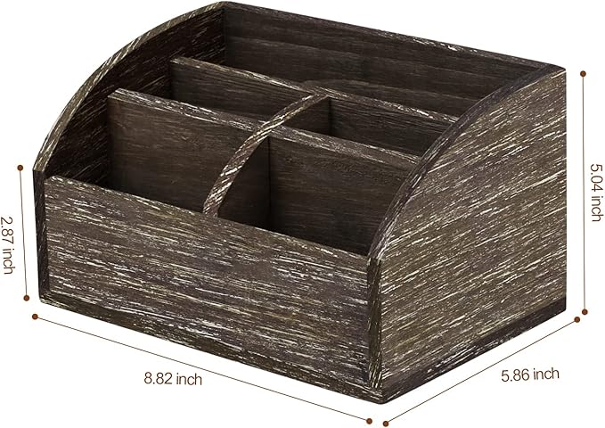 Wood Desk Organizer, Solid Wooden Dark Brown Pen Holder for Desktop Organizer, No Need Assembly, Home Office Supplies Workspace Organizers Mail Holder Remote Control Countertop Storage Box