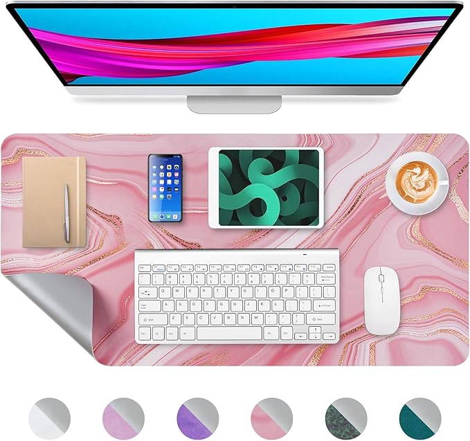 Desk Mat, Desk Pad Dual Leather Sided Desktop Mat for Office and Home,Desk Organization and Accessories Ideal for Large Mouse Pad and Desk Mats on Top of Desks (Rose Pink Marble 31.5"x 15.7")