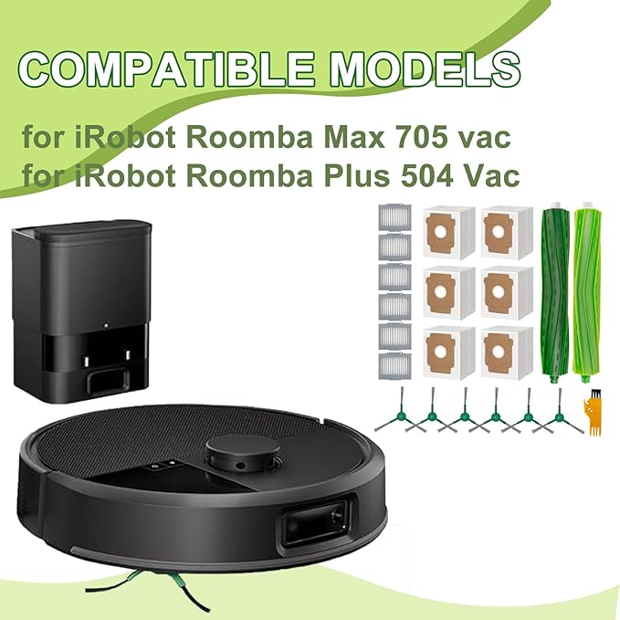 Replacement for iRobot Roomba Max 705 vac, Plus 504 Vac Robot Vacuum, 1 Main Brush, 6 Filters, 6 Side Brushes, 6 Dust Bags, Max 705 vac Accessoires Kit 20 Pcs