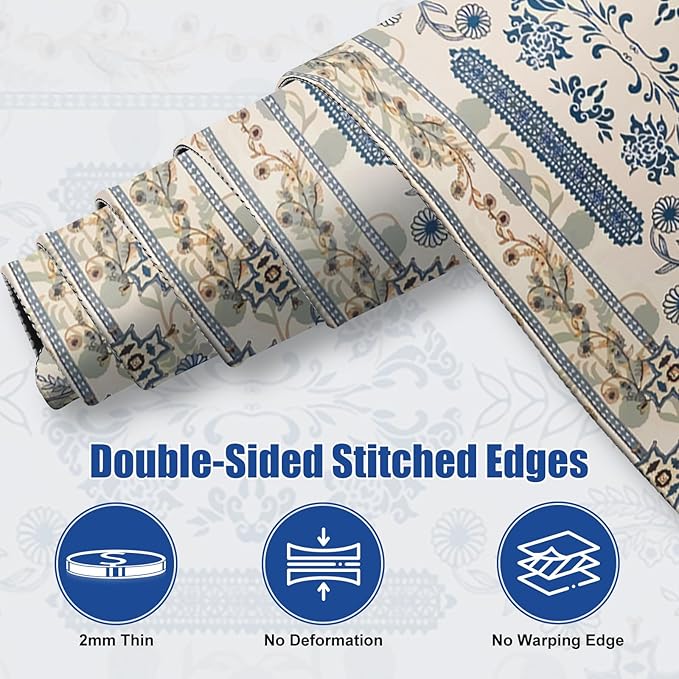 Beige Mouse Pad Desk Mat, Large Floral Desk Matt for Desktop, Cute DeskPad Mat, XXL Big Mouse Pad for Desks, Anti-Slip Mousepad with Stitched Edges, Keyboard Pad MouseMat Cover for Computer 35.4×15.7