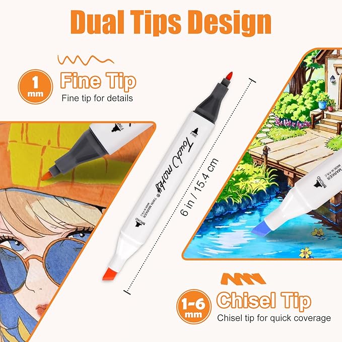 120 Colors Alcohol Markers with Free App, Chisel & Fine Tip Alcohol-Based Marker Set for Adults Kids, Dual Tip Artist Markers for Drawing, Coloring Illustration, Painting and Great Gift Idea