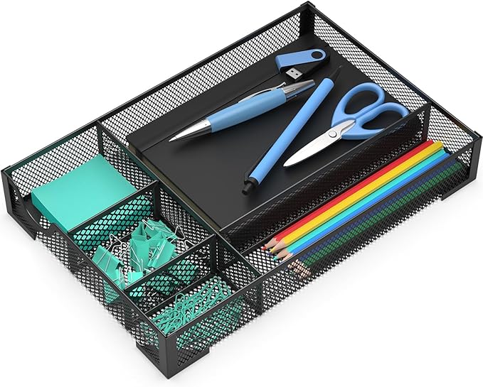 Desk Drawer Organizer, Office Desk Organizer Tray with 5 Dividers, Pen Pencil Drawer Organizer for Office Supplies, Desktop, Bathroom, Kitchen, Makeup, Vanity ﻿