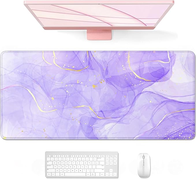 Auhoahsil Large Mouse Pad, XXL Gaming Mousepad, Desk Mat for Desktop, Thick Rubber, Big & Long Size, Stitched Edges, Full Desk Pad for Laptop & Computer, Extended 35.4 x 15.7 in, Purple Gold Marble