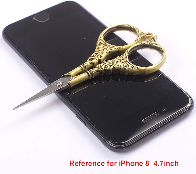 BIHRTC Vintage European Style Scissors Stainless Steel for Cross Stitch Cutting Embroidery Sewing Handcraft Craft Art Work DIY Tool(Bronze)