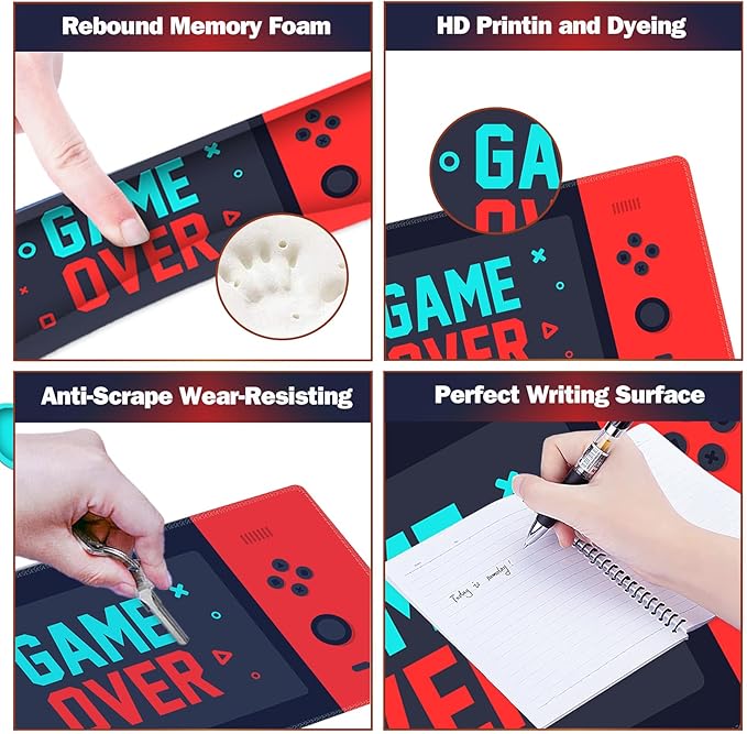 ARTSO Large Gaming Mouse Pad, Keyboard Wrist Rest Pad & Wrist Support Mousepad Set, Stitched Edge, Extended, Non-Slip Base, Memory Foam Desk Mat, Green Red Game Console