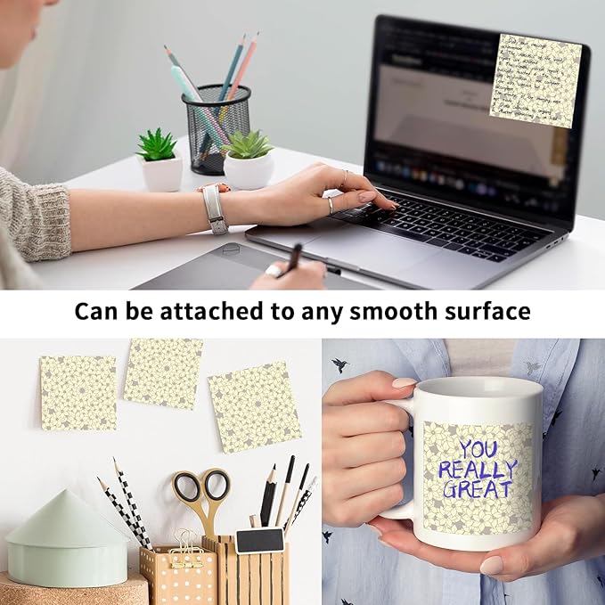2 Pack Sticky Notes 3x3 Inches, Bright Cute Strong Sticking Power, Easy to Post for Home, Office, 80sheets/Pads, Cute Yellow Flowers