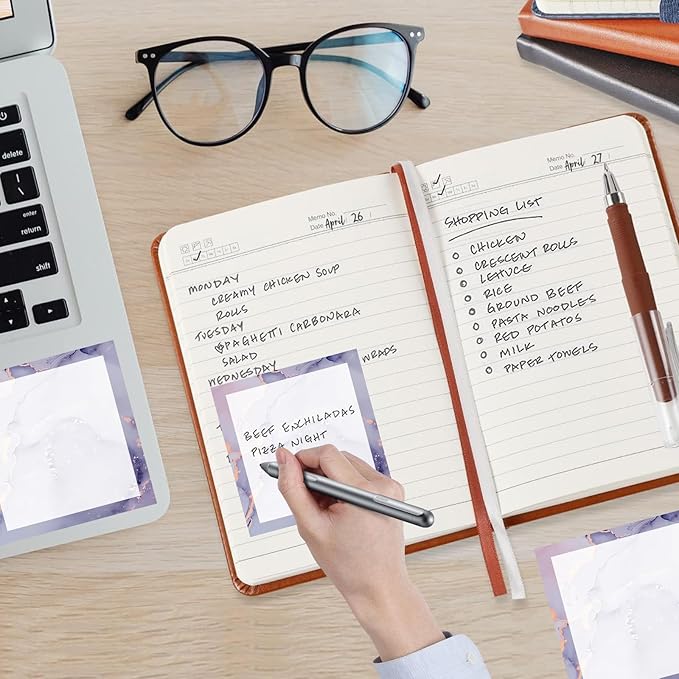 Sticky Notes, 2 Pads, 3x3 inches, Cute Colorful Fun Self-Stick Note Pads, Easy Post, Strong Adhesive Notepad Purple Marble Swirl