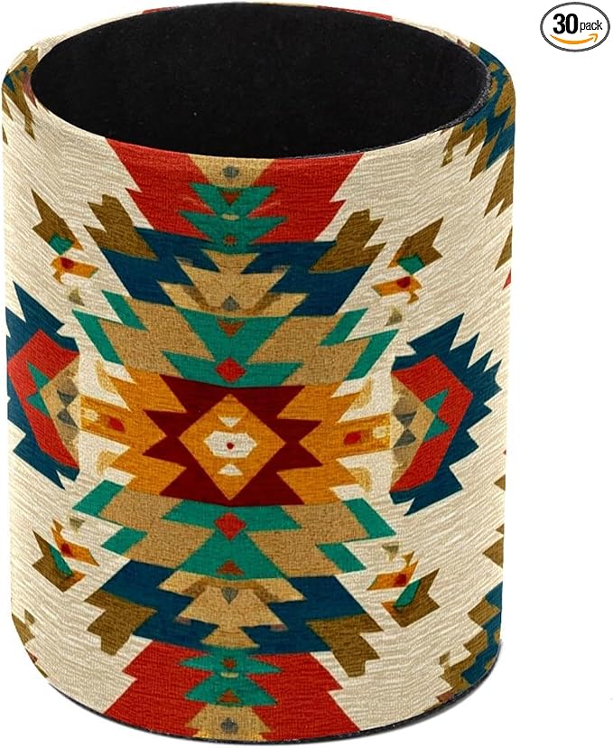 1 Pack Western Vintage Print Circular Pen & Pencil Holder - Durable PU Leather Pencil Cup, Desk Accessories Organizer for Office Desk School Home