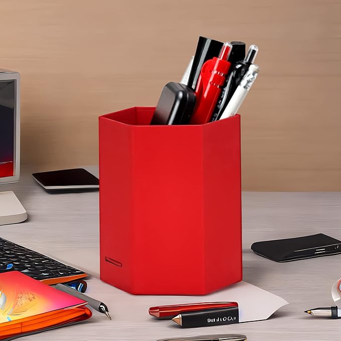 HUAPRINT Pen Holder,Red Pencil Holder for desk,3 Pack Cardboard Pen Organizer Desk,Pencil Cup for Office Home School Kids,3.14x3.14x4.33 inch