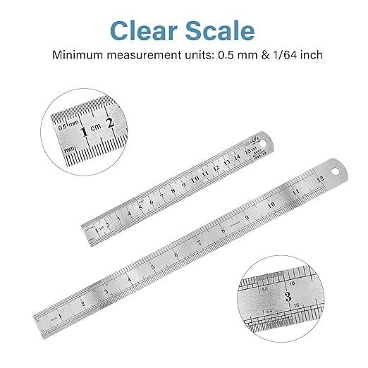 Stainless Steel Ruler Set, 12 Inch and 6 Inch Metal Straight Edge Rulers for Craft, Office and Engineering, 4-Pack