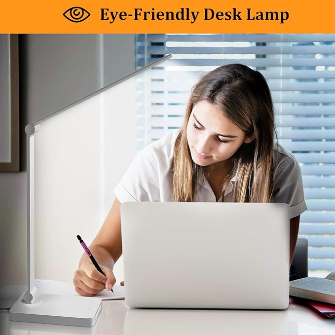 Dott Arts LED Desk Lamp with USB Ports, Touch Control, 5 Color Modes, 3 Brightness Levels, Foldable Design, White