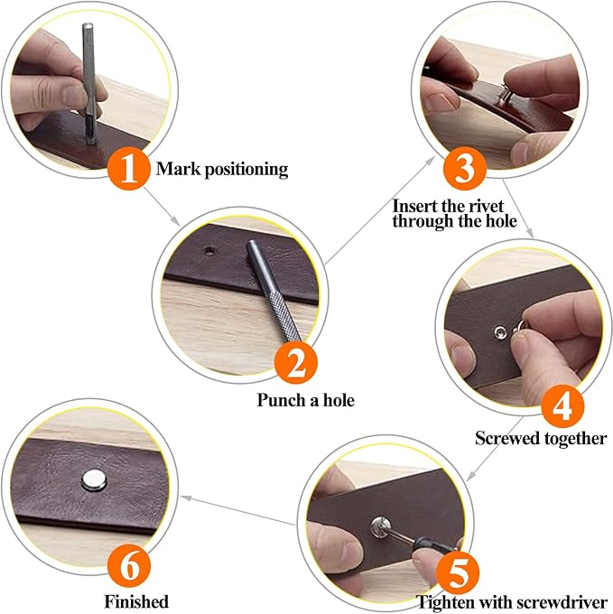 120 Sets Chicago Screws with Hole Puncher and Screwdriver Assorted Kit 6 Color Leather Rivets Screw Flat Fillister Book Binding Posts Nail Rivet Chicago Bolts for DIY Leather Craft (5×4mm)