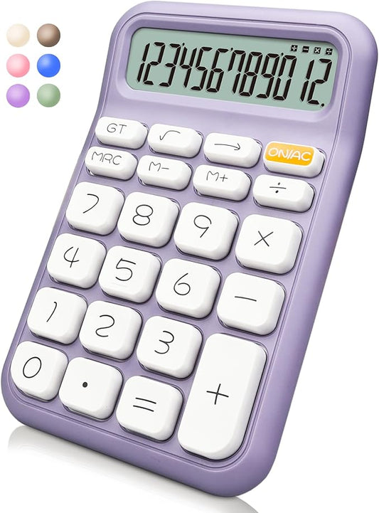 Desk Calculator,12 Digits, Large LCD Display,Big Buttons,Cute and Aesthetic,Suitable for Office and Study (Purple, S)