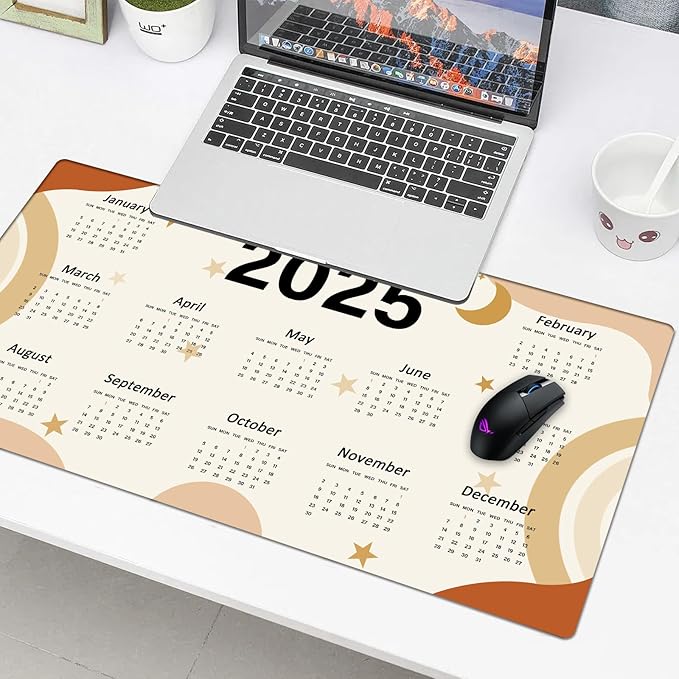 2025 Calendar Desk Pad Protector, Stitched Edges Mouse Pad, Large Office Desk Mat, Non-Slip Desk Blotter, Laptop Desk Pad, Desk Writing Pad for Office and Home (31.5" x 15.7 ")