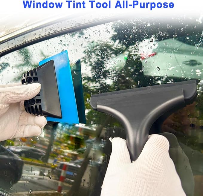Cotonlake Window Tint Tool All-Purpose 6" Silicone Cleaning Squeegee 5 inch Handy Small Rubber Window Squeegee Auto Water Blade for Car Windshield, Window, Mirror, Glass Door,Shower (Black and Blue)