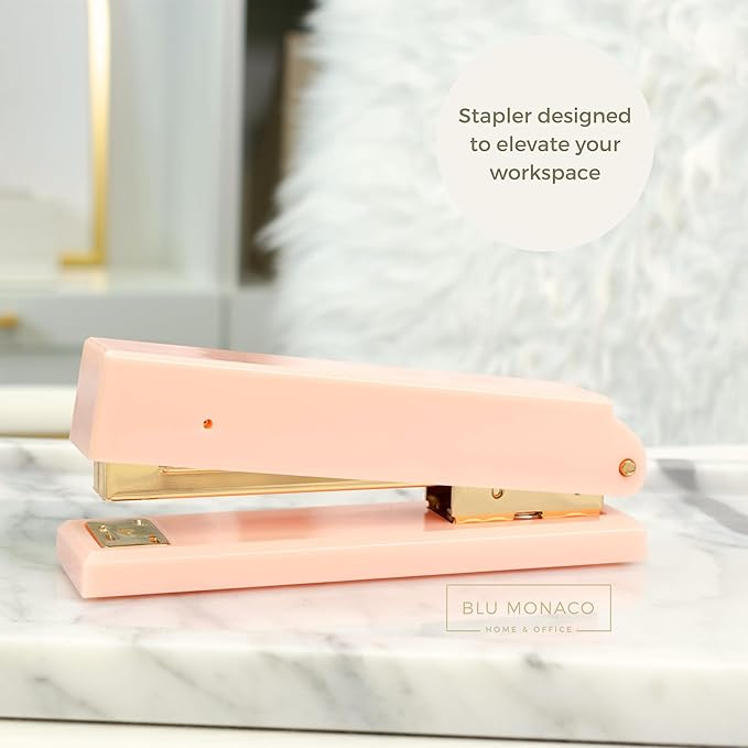 Blu Monaco Pink Stapler – Cute and Stylish Desk Stapler with Smooth Metal Mechanism – Aesthetic Office Stapler for Home, School, and Work – Chic Pink Office Supplies for Modern Workspaces