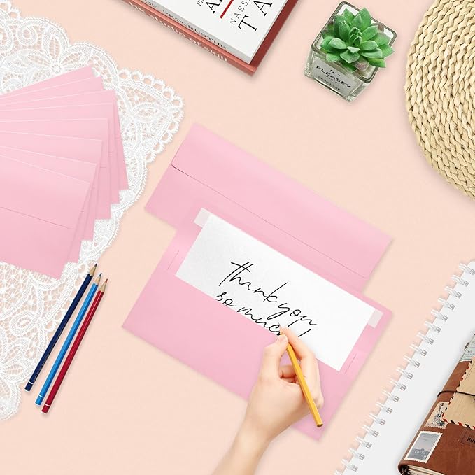 100 Pack #10 Business Envelopes, Pink Standard Envelopes Self Seal, Letter Size Business Mailing Envelopes for Checks Letters Invoices Statements Birthday Graduation Wedding, 4 1/8 x 9 1/2 Inch