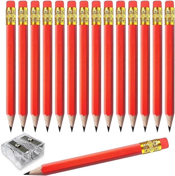 Adhere 25pcs Golf Pencils with eraser Hexagon Wooden Pencils Graphite 2B for Golf Event Scoring,Classroom,Wedding,Company Meetings,Pew, Pocket (Red)