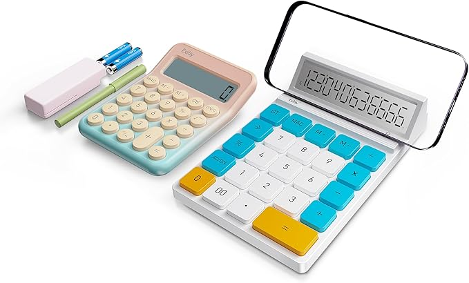 12 Digits Desktop Calculator with Large LCD Display and Sensitive Button, for Home, Office, School, Class and Business, 4 Function Basic Calculators for Desk