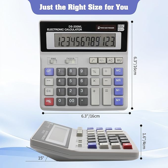 Desktop Calculator Large LCD Display 12-Digit Big Number, Large Keys Standard Calculator for Office Business Home