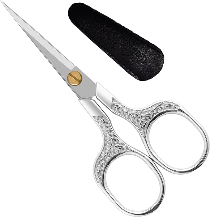 Professional Embroidery Scissors 5 Inch - Surgical-Grade Stainless Steel Blades & Engraved Handles with Leather Sheath for Precision Sewing, Crafting