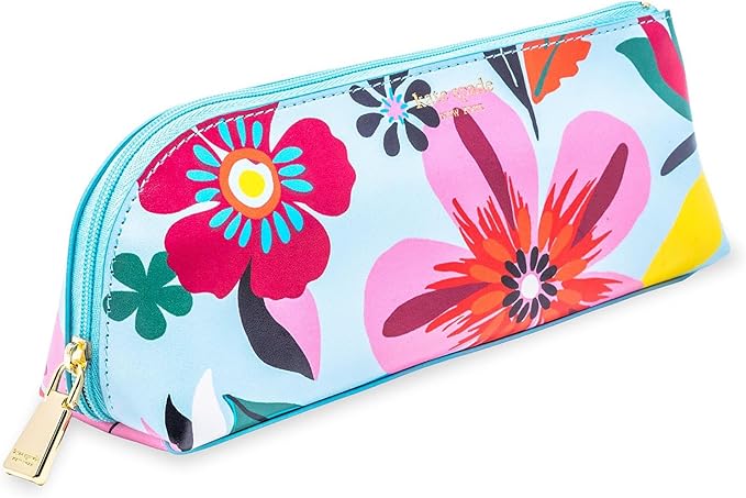 kate spade new york Pen and Pencil Case with Supplies for Adults, Zip Pouch Includes 2 Pencils, Sharpener, Eraser, and Ruler (Safari Floral)