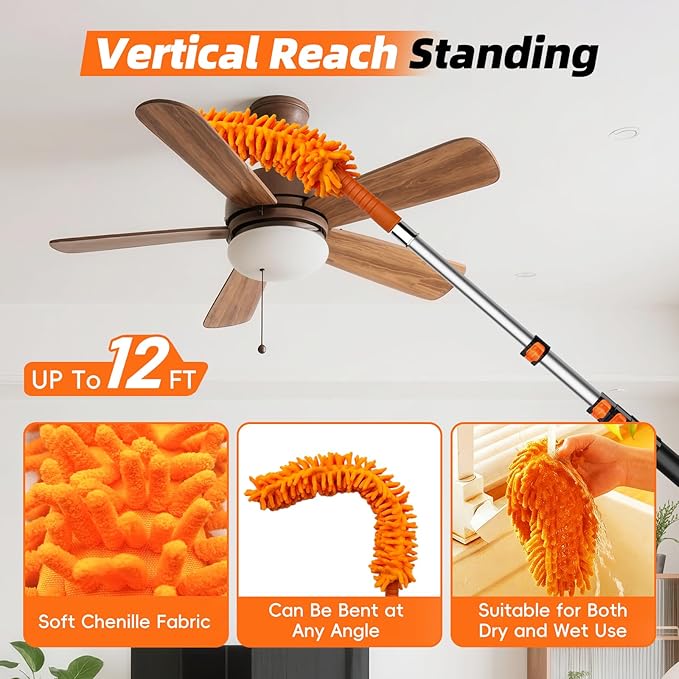 DALTACK 28 Foot High Dusters Kit for Cleaning with 5-20 Foot Heavy Duty Extension Pole, Extendable Reusable Cobweb, Feather, Ceiling Fan Cleaner Duster, Window Squeegee Kit