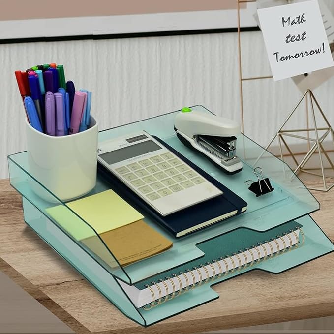 Acrimet Stackable Letter Tray 2 Tier Side Load, Plastic, Desktop File Organizer (Clear Green Color)