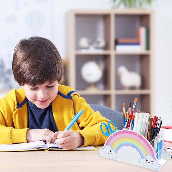Rainbow Acrylic Desk Organizer Pencil Holder for Desk Art Stationery Supplies Organizer Rainbow Supply Caddy for Home Classroom Office Supplies Birthday Gifts