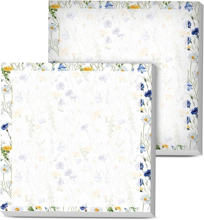 Sticky Notes, 2 Pads, 3x3 inches, Cute Colorful Fun Self-Stick Note Pads, Easy Post, Strong Adhesive Notepad Blue Daisy Field