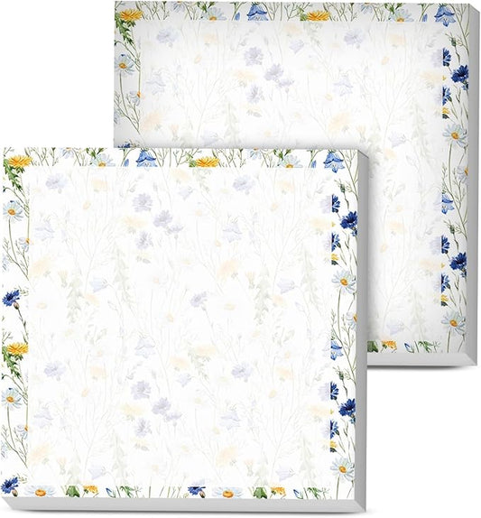 Sticky Notes, 2 Pads, 3x3 inches, Cute Colorful Fun Self-Stick Note Pads, Easy Post, Strong Adhesive Notepad Blue Daisy Field