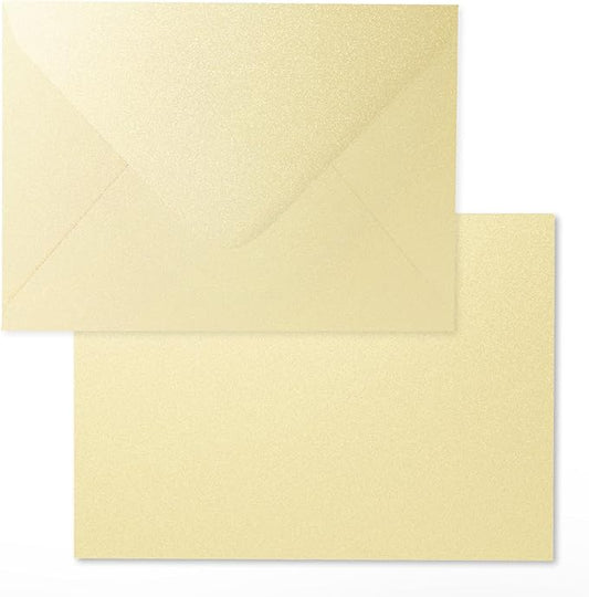 Shimmer Cream Envelopes 5.25 x 7.25 inches 100 PCS, Goefun A7 Euro Flap Envelopes with Gummed Seal for 5 x 7 Cards, Anniversaries, RSVP Invite, Wedding