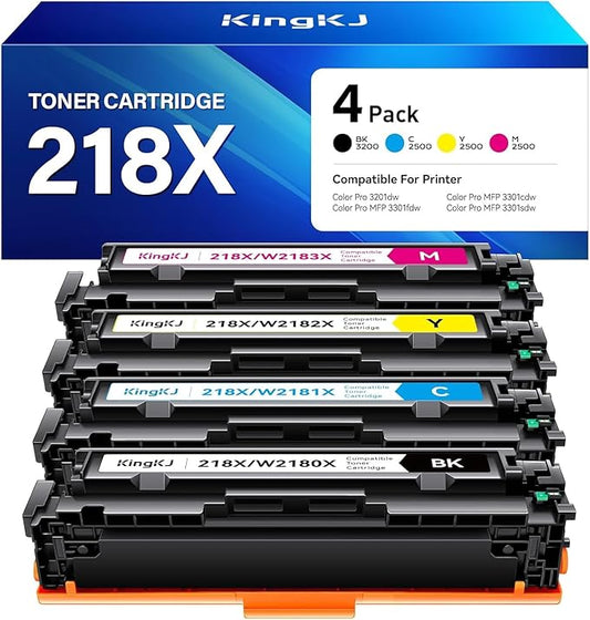 218X Toner Cartridge 4 Pack Compatible for HP 218X W2180X 218A W2180A HP Color Laserjet Pro MFP 3301fdw 3201dw 3301sdw 3301cdw 3201 3301 Series Printer Ink Laser All-in-One Scanner Black (No Chip)