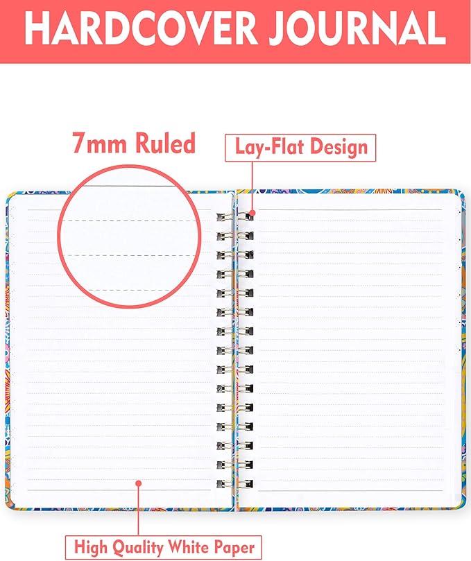 Spiral Journal Notebook for Women, Hardcover A5 College Ruled Notebook, 120 Pages, Thick Paper, Cute Lined Journal for School, Office & Work, 6 x 8.4 in(Colorful Paisley)