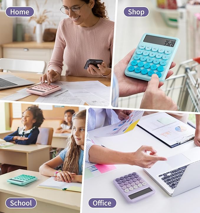 Desk Cute Purple Calculator with Big Buttons, Calculators Desktop, 12 Digit with Large LCD Display,Basic Standard Calculator,Mechanical Switch Aesthetic Calculators Office Supplies for Home and School