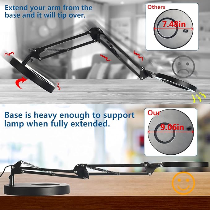 HITTI 10X Magnifying Glass with Light, 1,800 Lumens Stepless Dimmable, 3 Color Modes, 4.2″ Real Glass Lens LED Magnifying Desk Lamp & Clamp, Magnifier Light and Stand for Crafts Welding Close Work