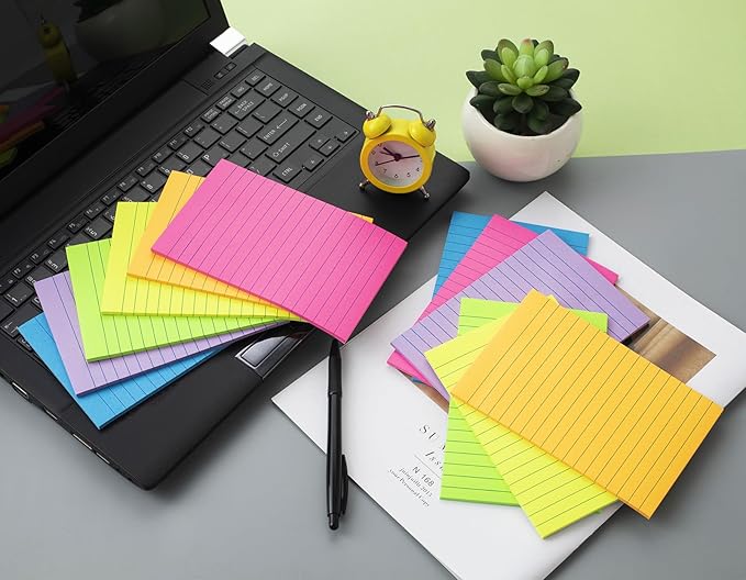 (36 Pack) Lined Sticky Notes 4x6 in Ruled Stickies Super Sticking Power Memo Pads Bright Colors