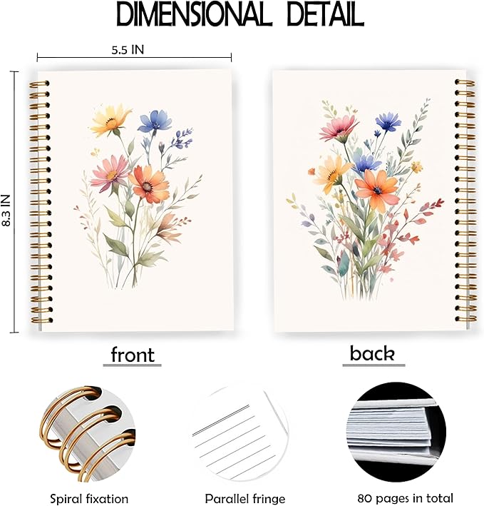 JWVK Vintage Wildflower Spiral Notebook, Rustic Cottagecore Floral Notebooks for Note Taking, Flower Botanical Journal for Writing, Floral Aesthetic Journal Journaling, 5.5x8.3 Inch