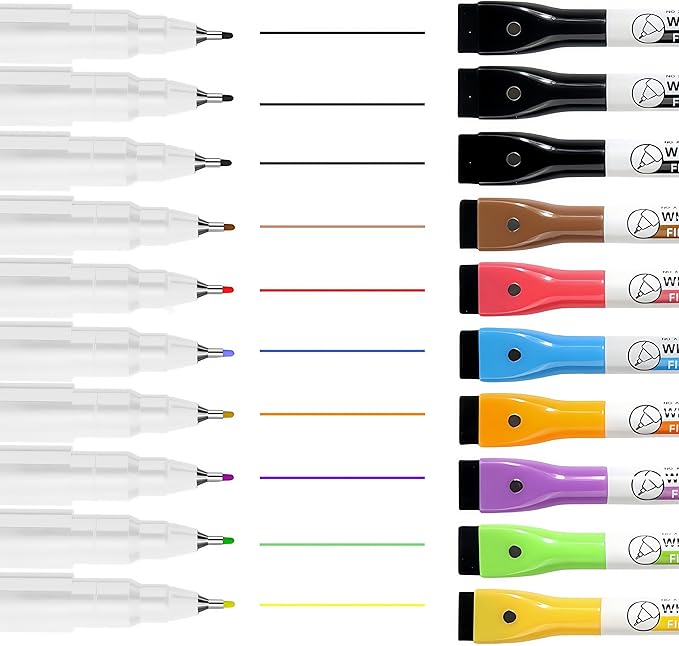 Dry Erase Markers Fine Tip,0.5mm Ultra Fine Dry Erase Markers,10 Colors Whiteboard Markers with Magnetic Eraser,Small Font Writing for Calendar Notebook Note Padg (Multicolor)