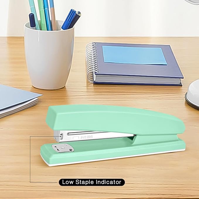 Stapler 25 Sheet Capacity with 1000 Staples and Staple Remover, Staplers for Desk, Non-Slip Office Stapler, Green