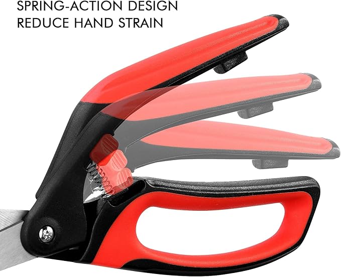 LIVINGO 10" Spring Action Fabric Scissors, Professional Sewing Scissors for Tailor Dressmaker, Spring Loaded Heavy Duty Shears for Fabric Crafting with Comfort Handle, All Purpose (Red/Black)