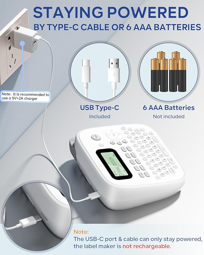 Vixic Label Maker Machine with-Tape, D210S Label Maker with Keyboard, Labeler Includes USB-C Cable Stay Powered, Portable Label Machine Waterproof-Labels Different Fonts for Home Office Organization