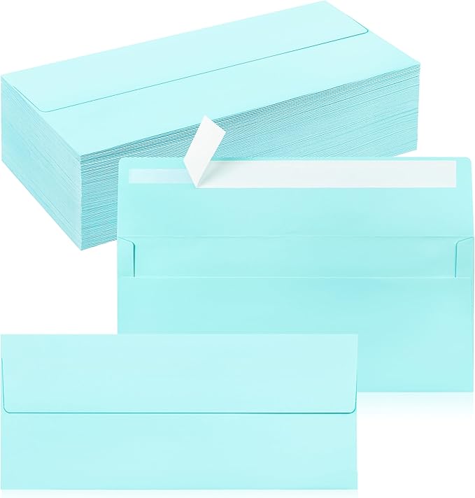 100 Pack #10 Business Envelopes, Self Seal Standard Light Blue Envelopes for Secure Business & Legal Mailing, Office, Checks, Letter, Invoices, 4 1/8 x 9 1/2 Inches