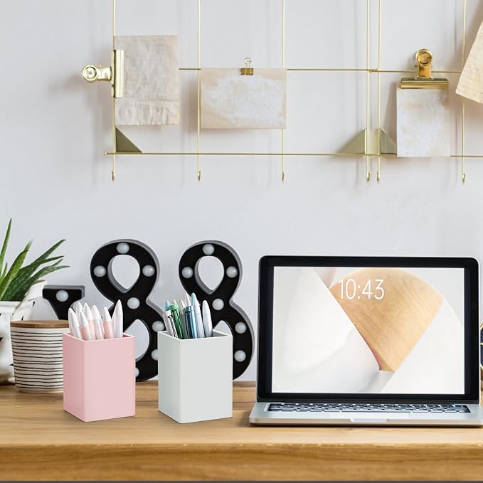 Pen Holder for Desk,Nordic Elegance Square Silicone Pencil Holder Soft Minimalist Desk Pen Cup Stand Waterproof Multifunctional Office Supplies for Home,Kids and School(Grey)
