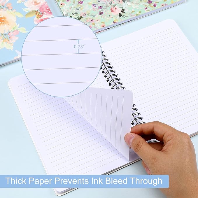 Spiral Notebook 5×7 Inch, 4 Pack Small Writing Journals College Ruled Hardcover Floral Notebook for School Supplies Studio Girls Women, Inner Pocket, 80 Sheets/160 Pages, B6 Size