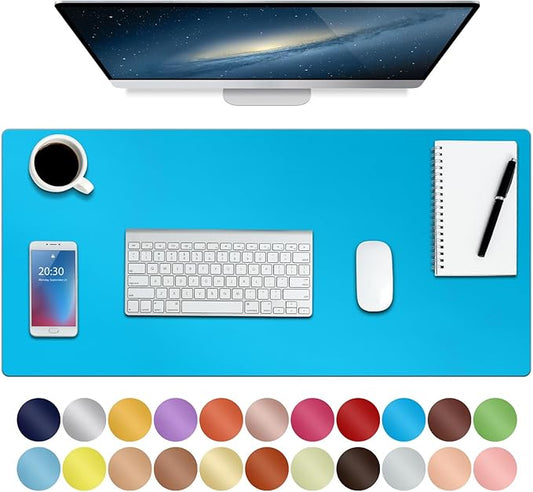 Boutilon Leather Desk Pad Protector,Non-Slip Mouse Pad,Laptop Desk Pad,Office Mouse Mat,Waterproof Leather Desk Blotter,Desk Writing Pad for Office and Home (M-Blue,30"x14")